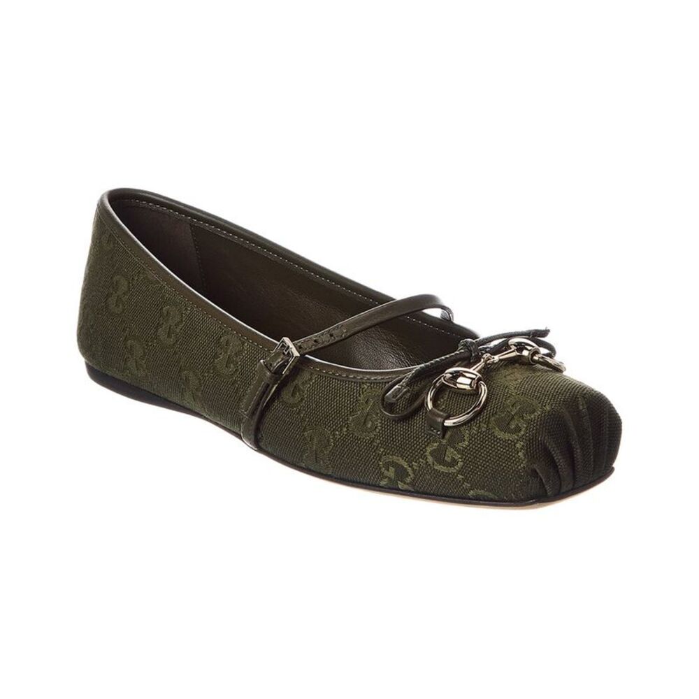 Gucci Horsebit Gg Canvas & Leather Ballet Flat